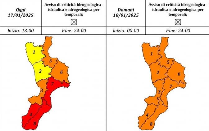 Emergenza maltempo sotto controllo, domani allerta arancione su tutta la Calabria