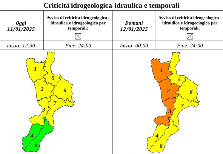 Peggiorano condizioni meteo in Calabria, domani allerta arancione sul Tirreno cosentino